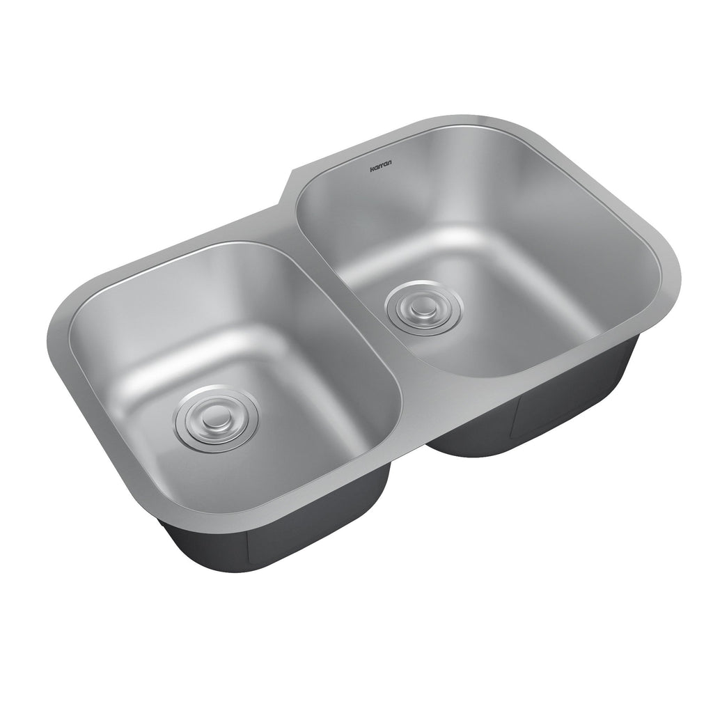 Profile 31" Undermount 18 Gauge Double Offset Bowl Stainless Steel Kitchen Sink with Accessories
