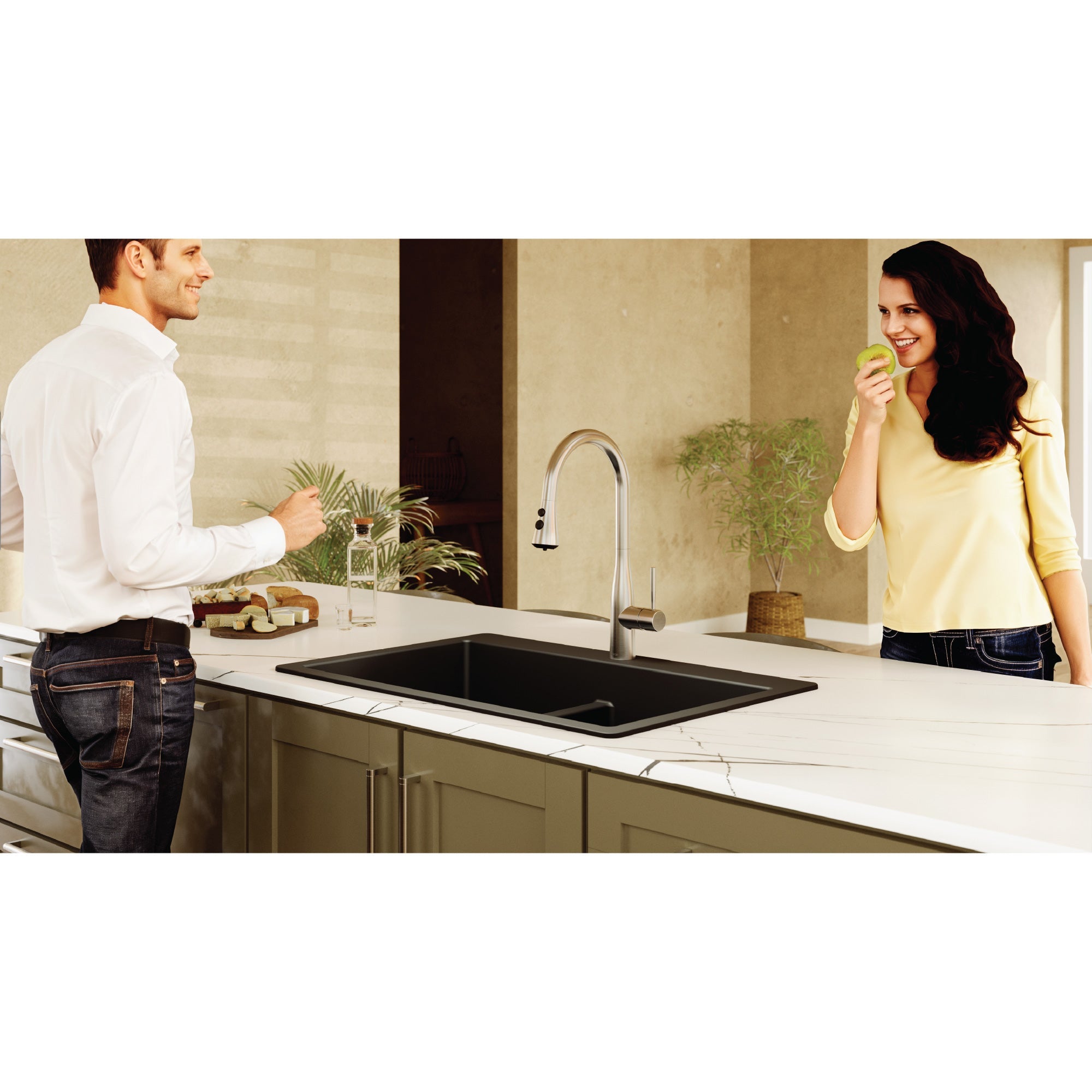 33" Top Mount Double Bowl Quartz Composite Kitchen Sink In Black