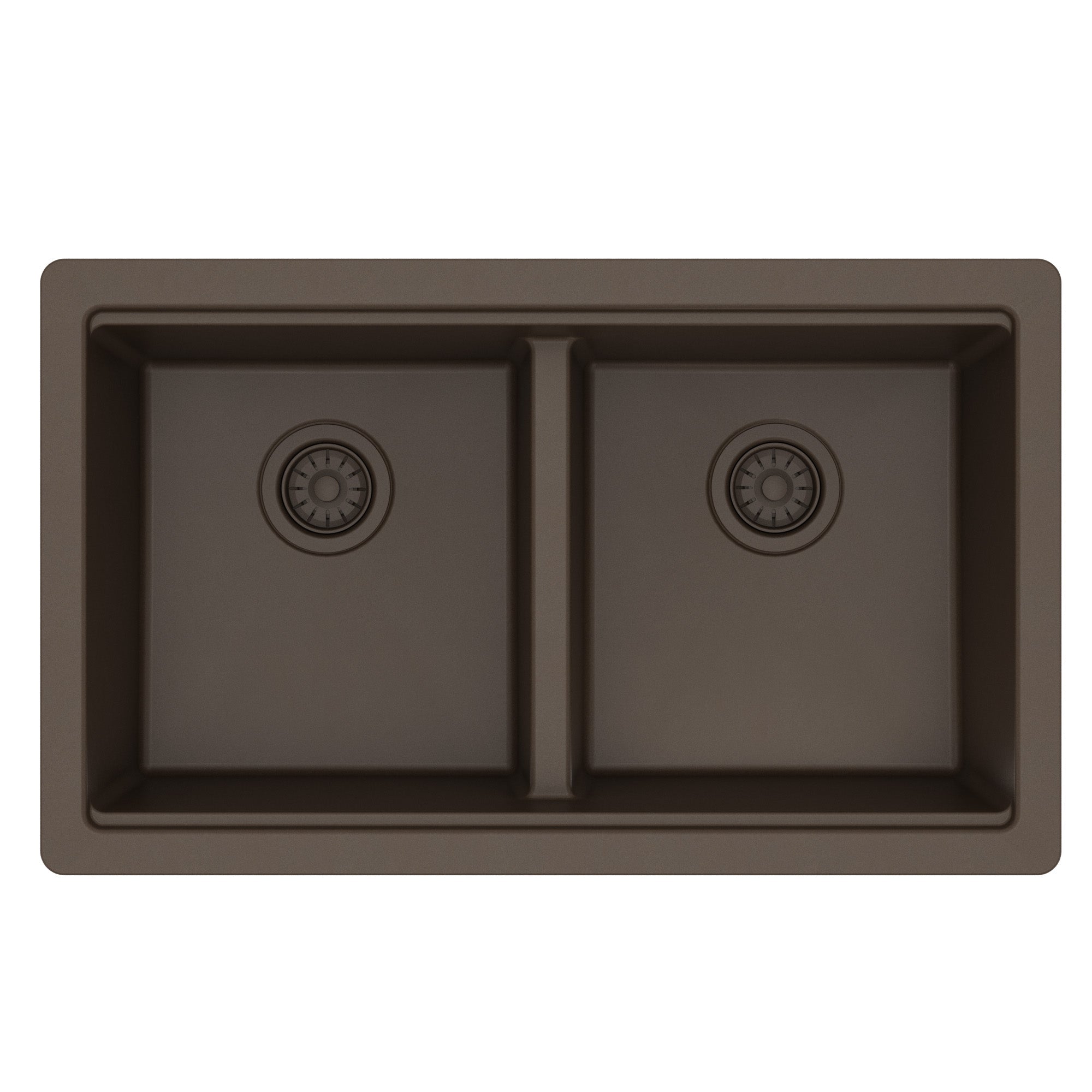 32" Undermount Double Bowl Quartz Kitchen Sink Kit In Brown