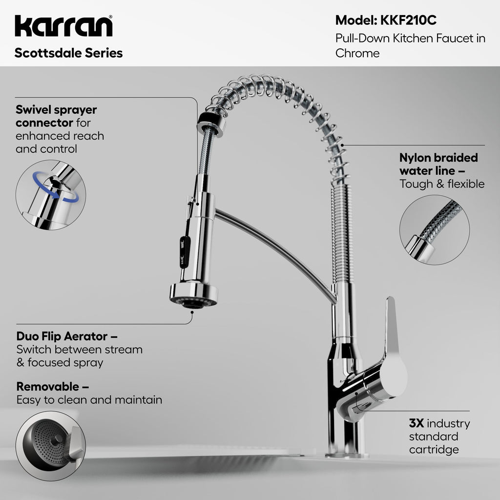Scottsdale Single Hole Single Handle Pull-Down Sprayer Commercial Style Kitchen Faucet In Chrome