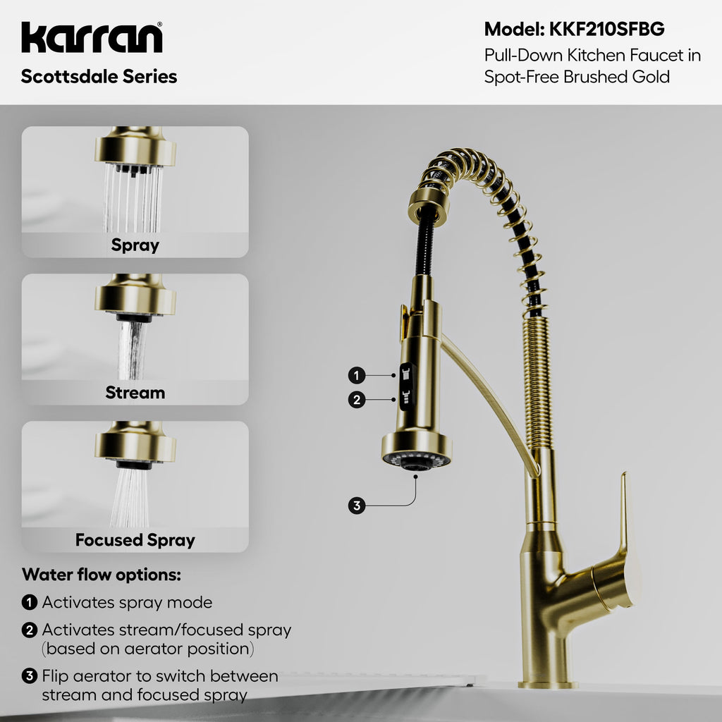 Scottsdale Single Handle Pull-Down Sprayer Commercial Style Kitchen Faucet In Spot-Free Brushed Gold