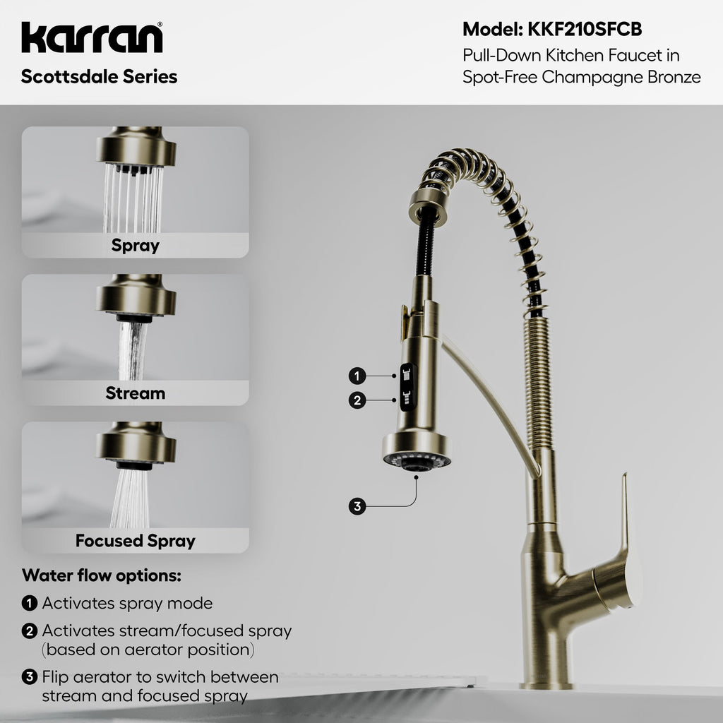 Scottsdale Single Handle Pull-Down Sprayer Commercial Style Kitchen Faucet In Spot-Free Champagne Bronze