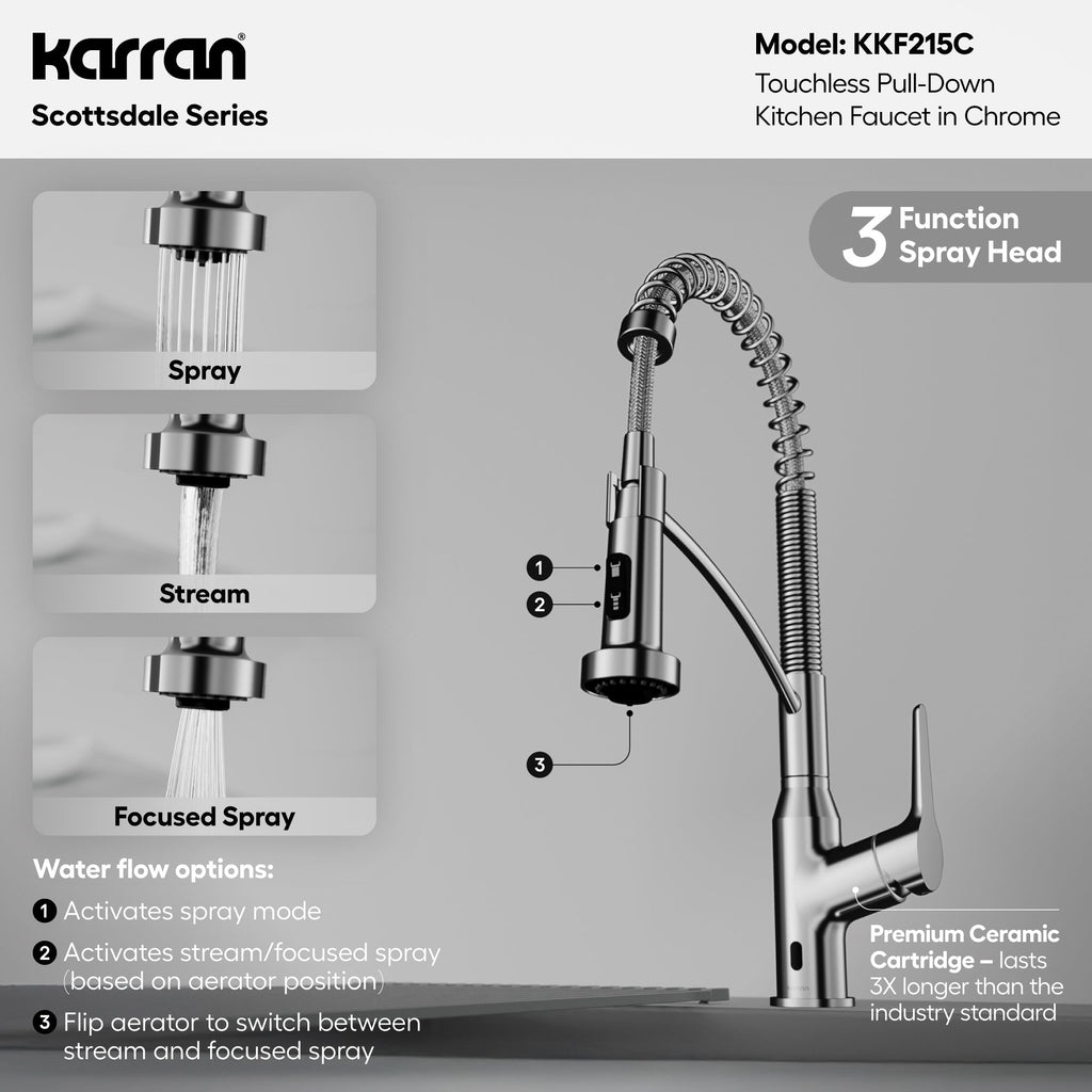 Scottsdale Single Handle Pull-Down Sprayer Touchless Kitchen Faucet In Chrome
