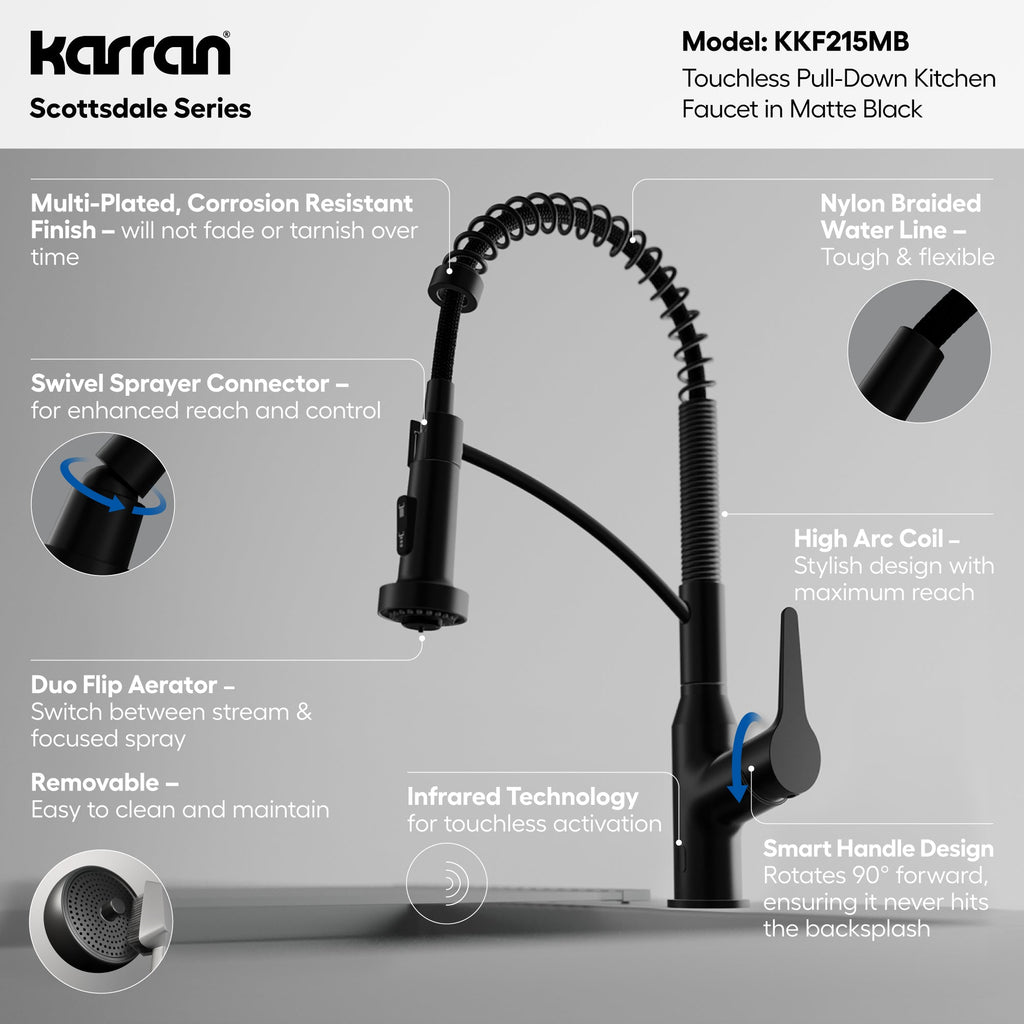 Scottsdale Single Handle Pull-Down Sprayer Touchless Kitchen Faucet In Matte Black