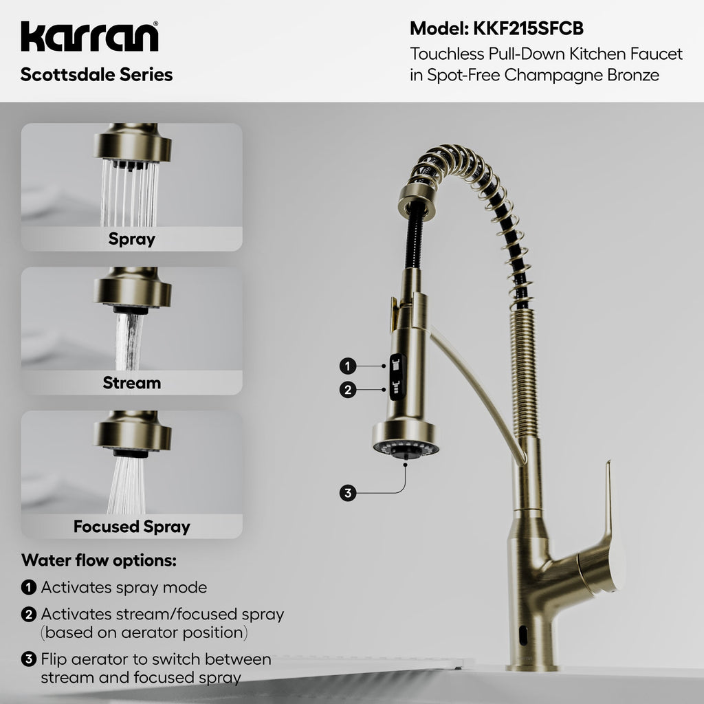 Scottsdale Single Handle Pull-Down Sprayer Touchless Kitchen Faucet In Spot-Free Champagne Bronze