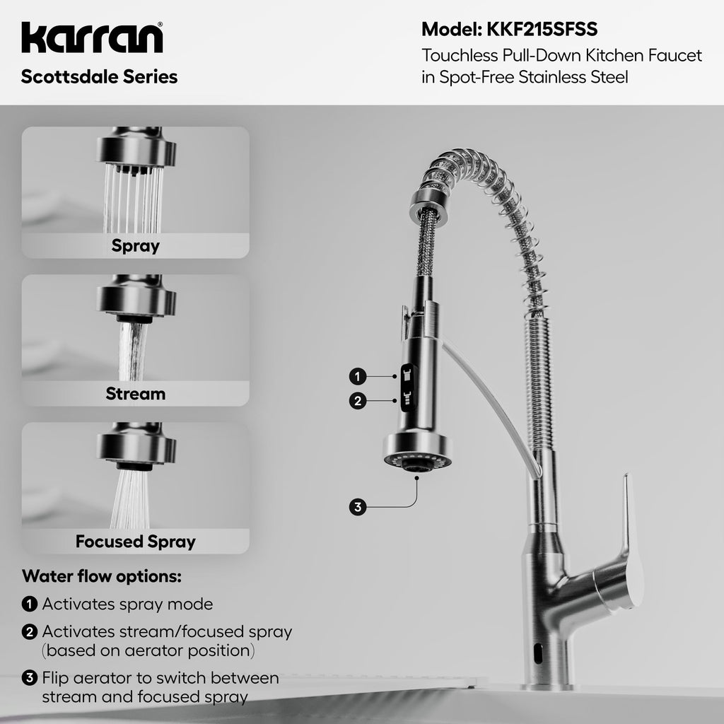 Scottsdale Single Handle Pull-Down Sprayer Touchless Kitchen Faucet In Spot-Free Stainless Steel