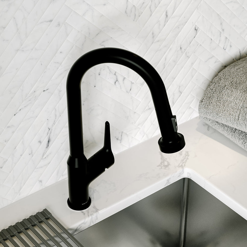 Scottsdale Single Hole Single Handle Pull-Down Sprayer Kitchen Faucet In Matte Black
