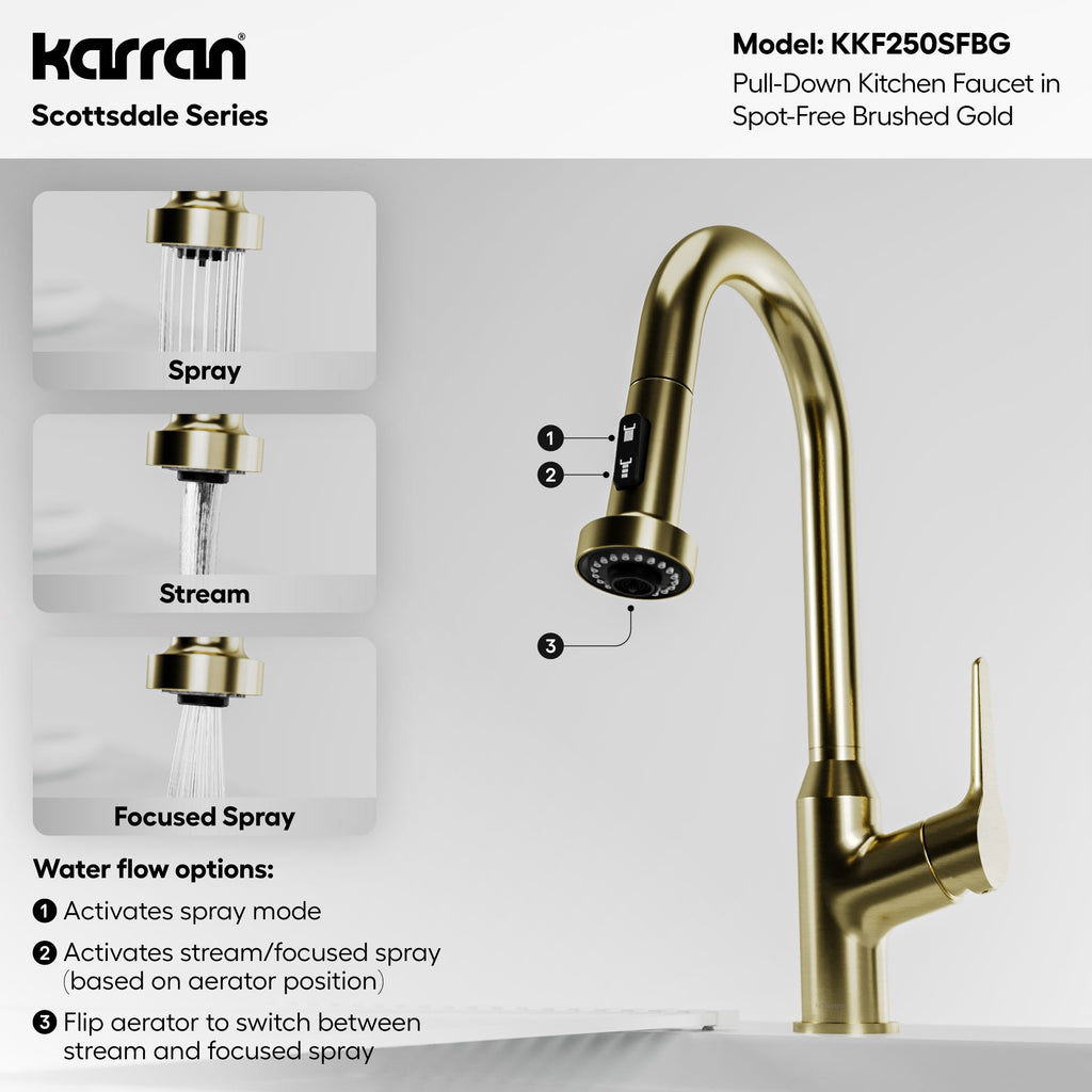 Scottsdale Single Handle Pull-Down Sprayer Kitchen Faucet In Spot-Free Brushed Gold