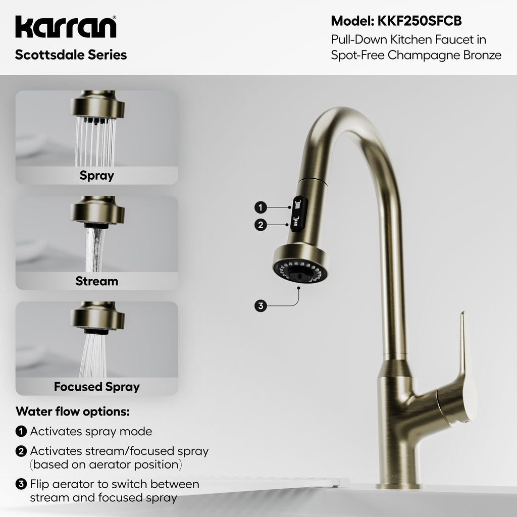 Scottsdale Single Handle Pull-Down Sprayer Kitchen Faucet In Spot-Free Champagne Bronze