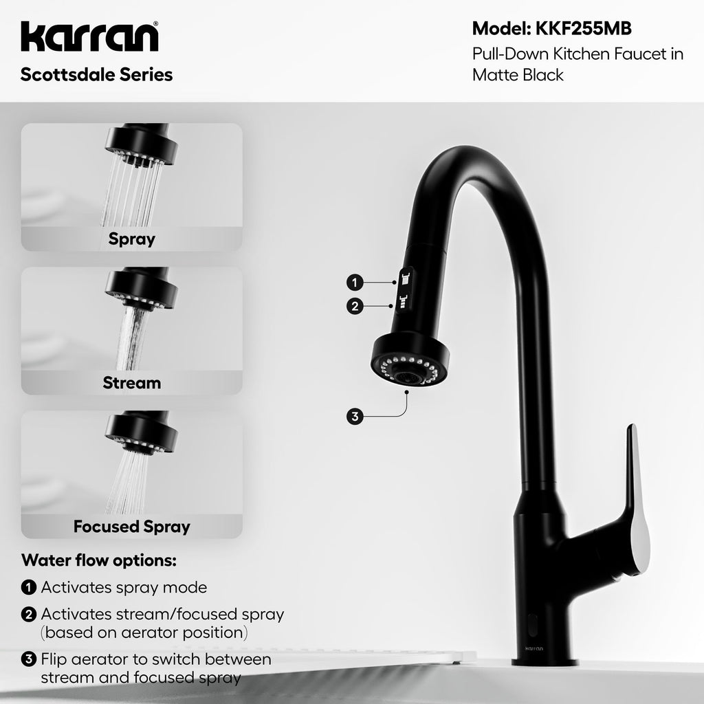 Scottsdale Single Handle Pull-Down Sprayer Kitchen Faucet In Matte Black