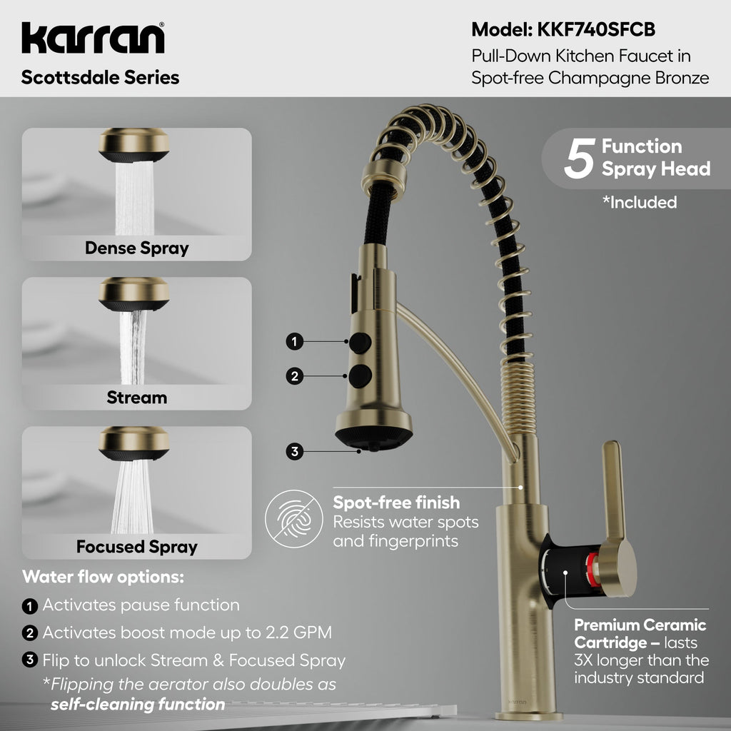 Scottsdale Single Handle Commercial Pull-Down Sprayer Kitchen Faucet In Spot-Free Champagne Bronze