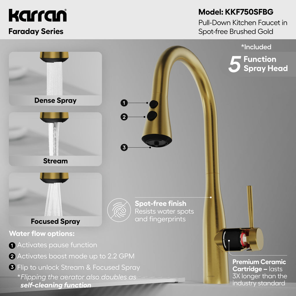 Faraday Pull-Down Sprayer Kitchen Faucet In Spot-Free Brushed Gold