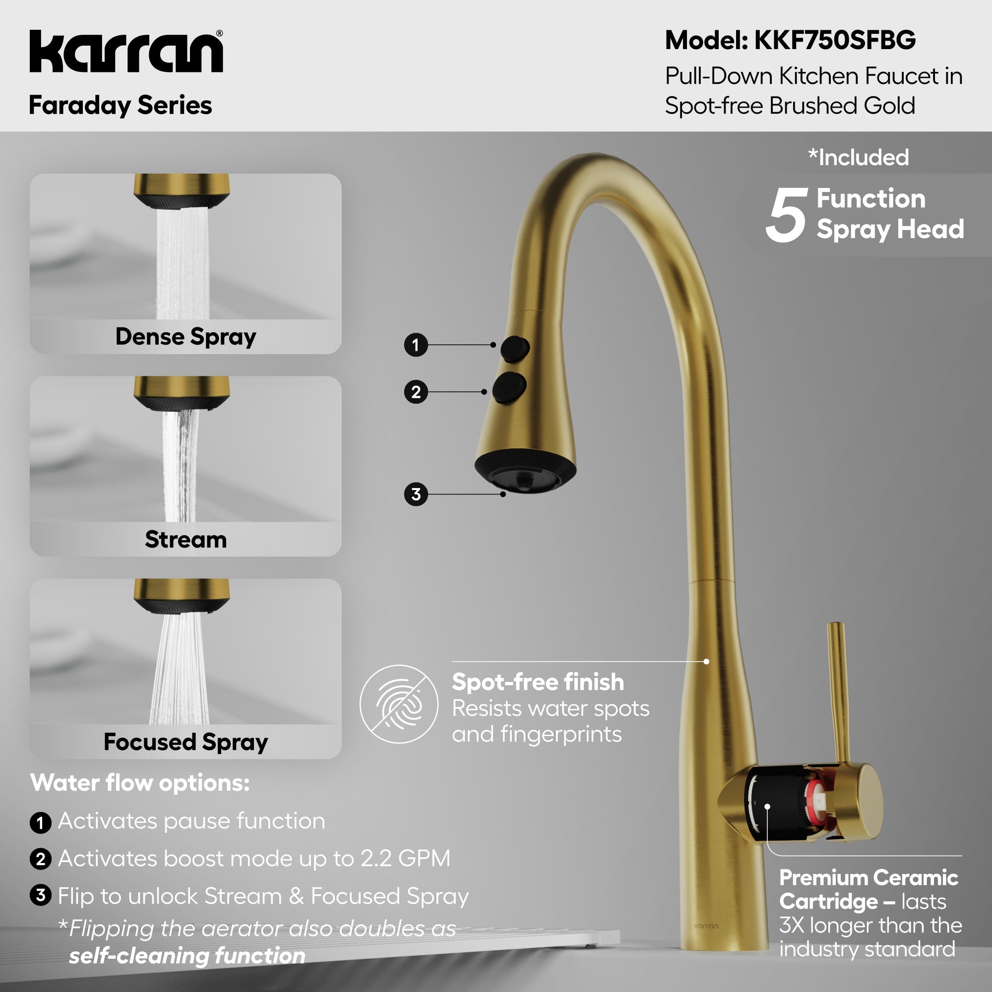 Faraday Pull-Down Sprayer Kitchen Faucet In Spot-Free Brushed Gold