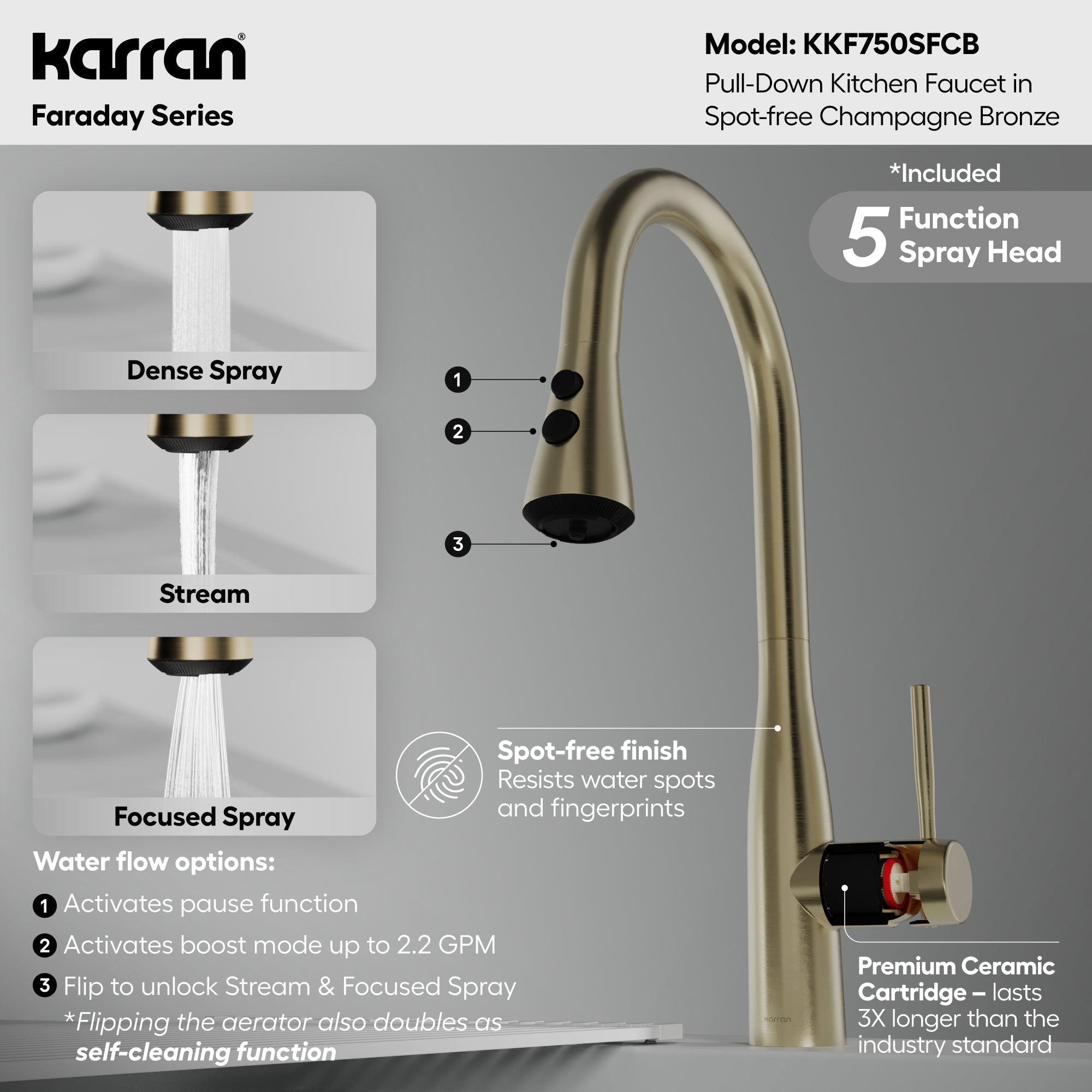 Faraday Pull-Down Sprayer Kitchen Faucet In Spot-Free Champagne Bronze