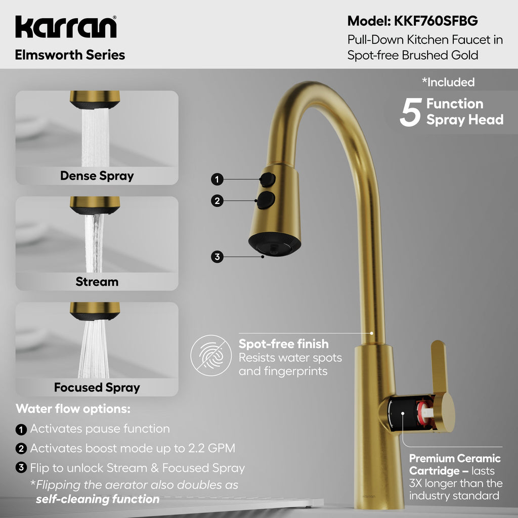 Elmsworth Pull-Down Sprayer Kitchen Faucet In Spot-Free Brushed Gold