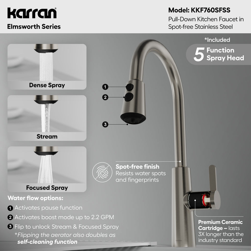 Elmsworth Pull-Down Sprayer Kitchen Faucet In Spot-Free Stainless Steel