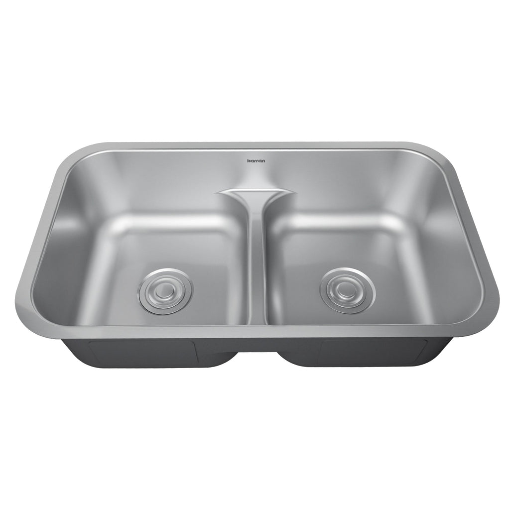 Profile 32" Undermount 18 Gauge Low Divider Double Bowl Stainless Steel Kitchen Sink with Accessories