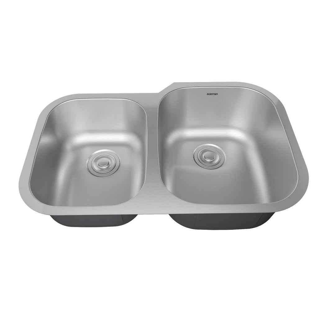 Profile 31" Undermount 18 Gauge Double Offset Bowl Stainless Steel Kitchen Sink with Accessories