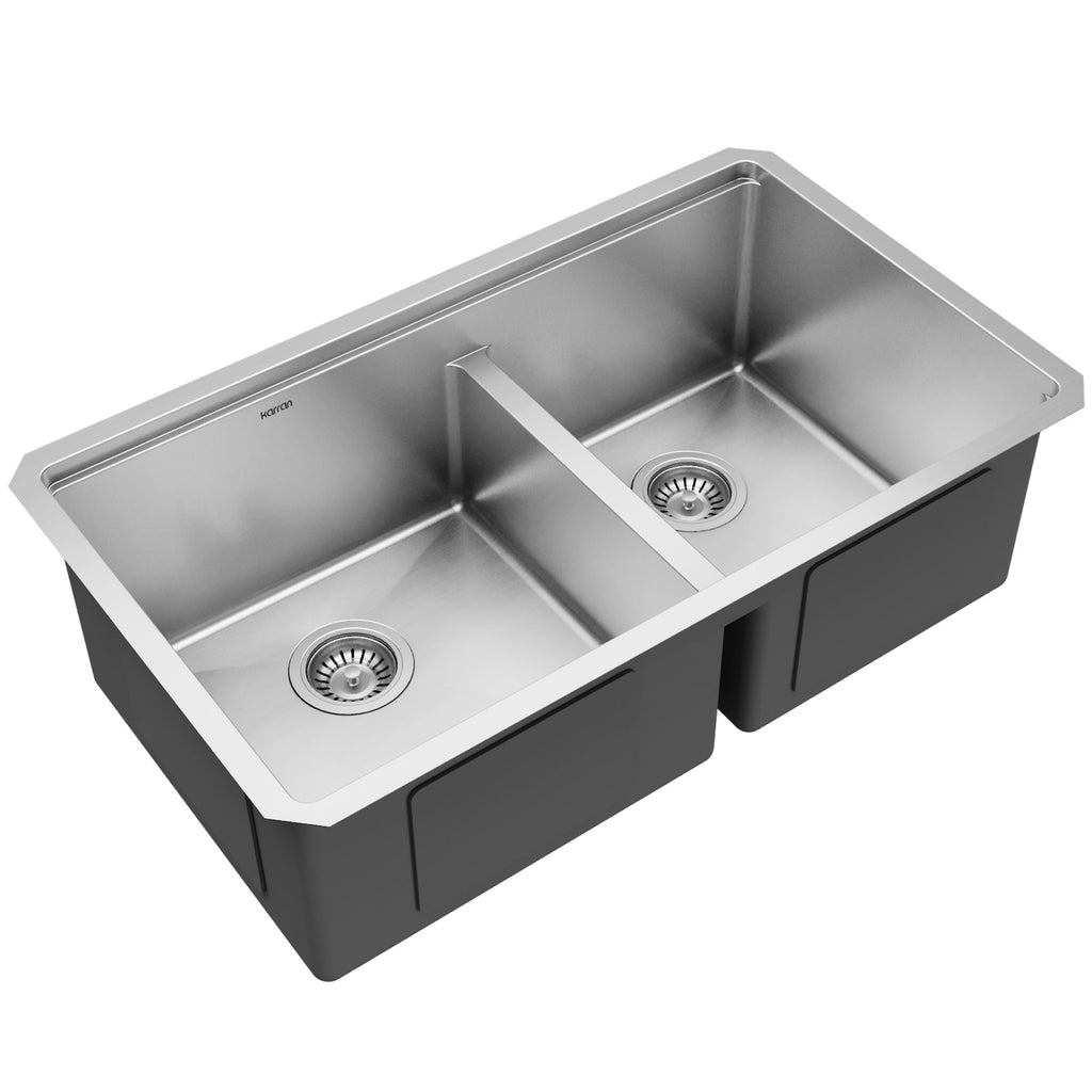 32" Undermount Double Offset Bowl Stainless Steel Workstation Kitchen Sink