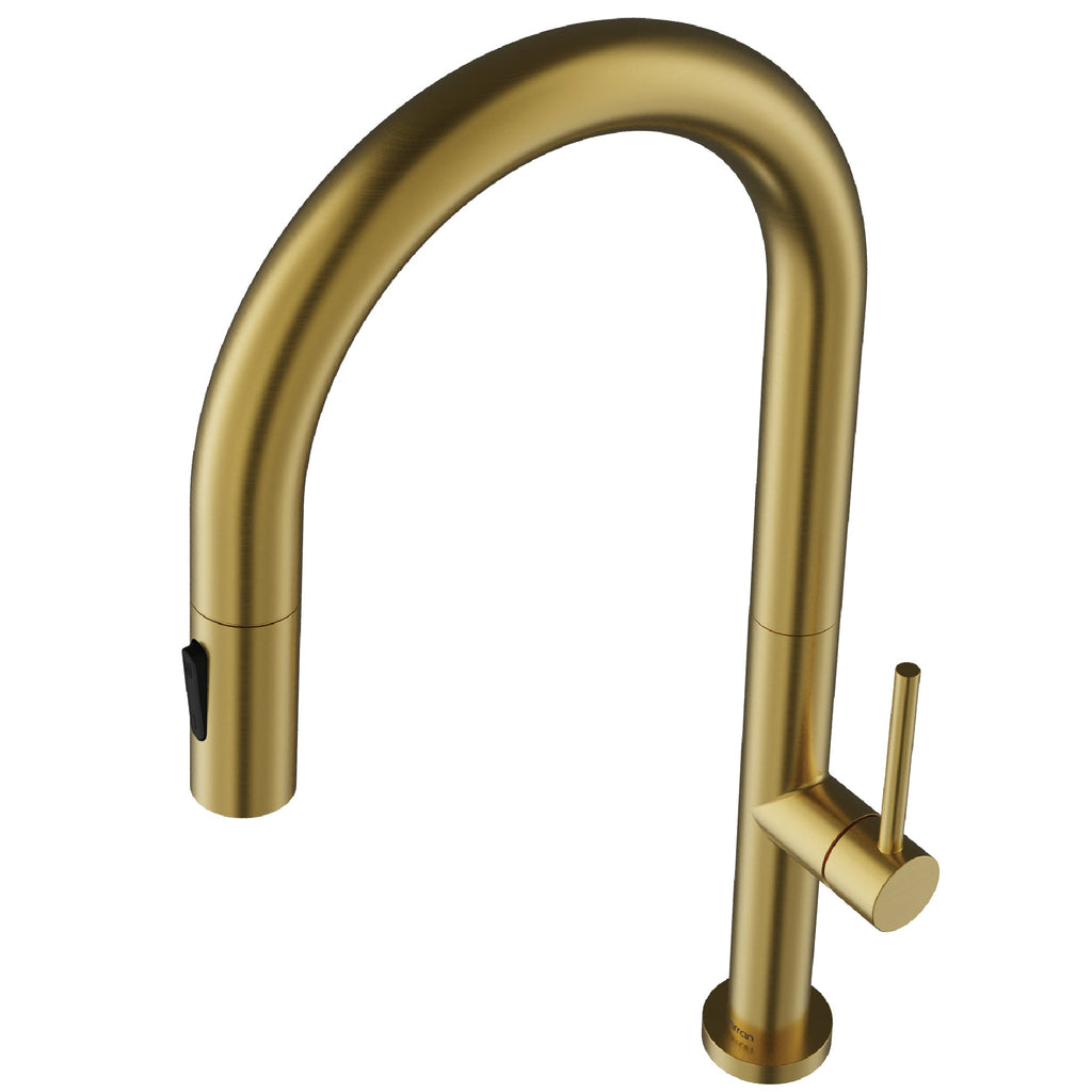 Brynford Single Handle Pull-Down Sprayer Kitchen Faucet In Spot-Free Brushed Gold