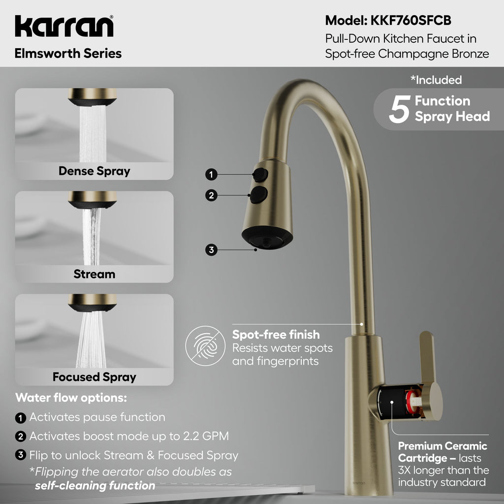 Elmsworth Pull-Down Sprayer Kitchen Faucet In Spot-Free Champagne Bronze