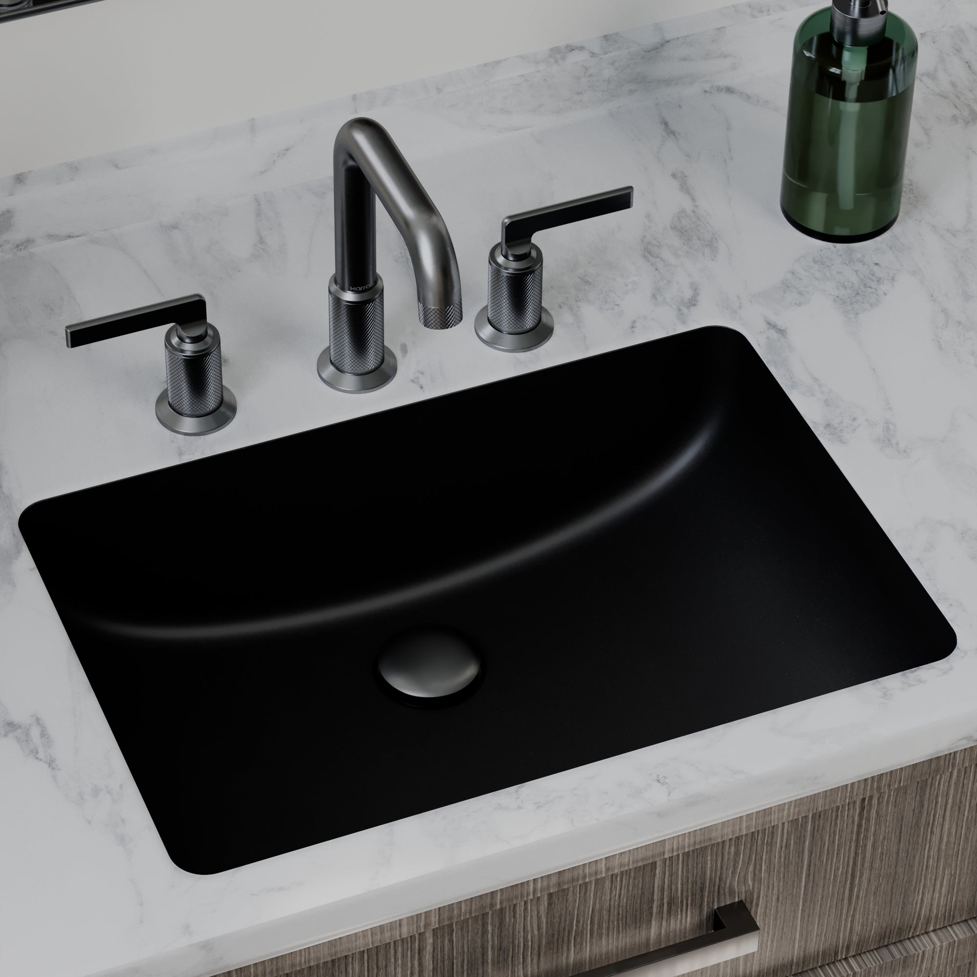 20" Seamless Undermount Quartz Composite Bathroom Sink In Black