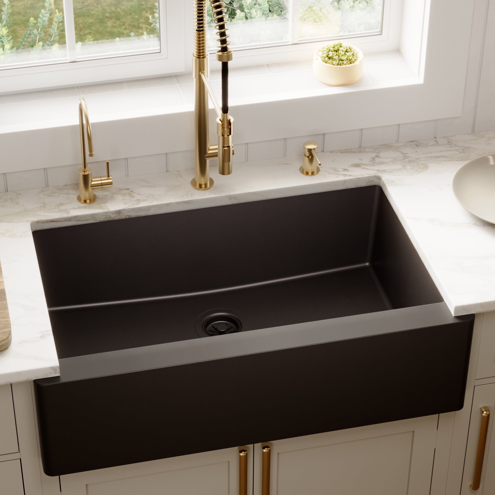 34" Farmhouse Large Single Bowl Quartz Composite Kitchen Sink In Black