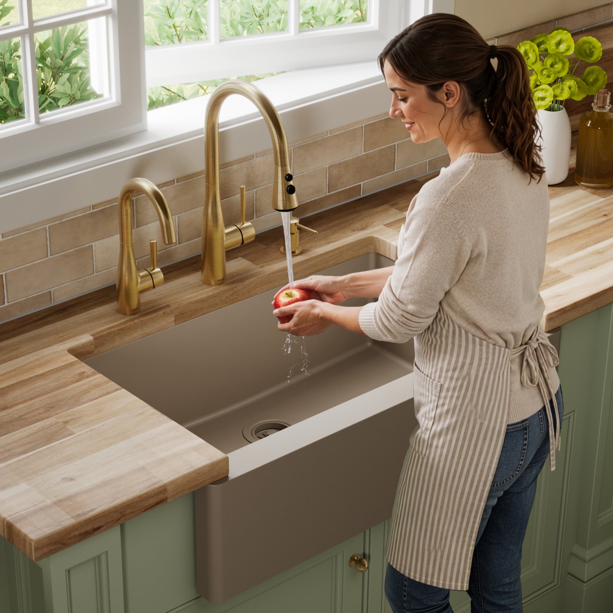 34" Farmhouse Large Single Bowl Quartz Composite Kitchen Sink In Concrete