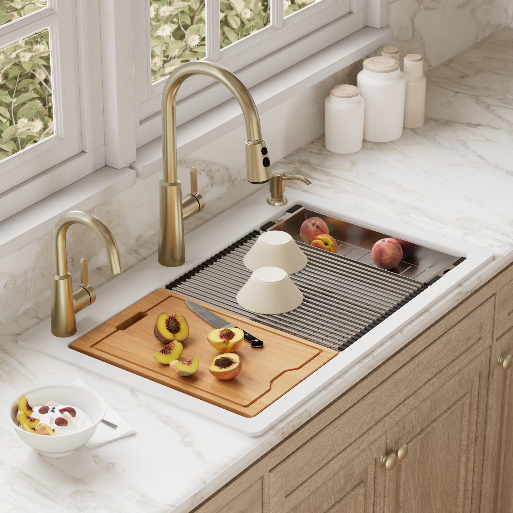 33" Top Mount Large Single Bowl Quartz Composite Workstation Kitchen Sink In White
