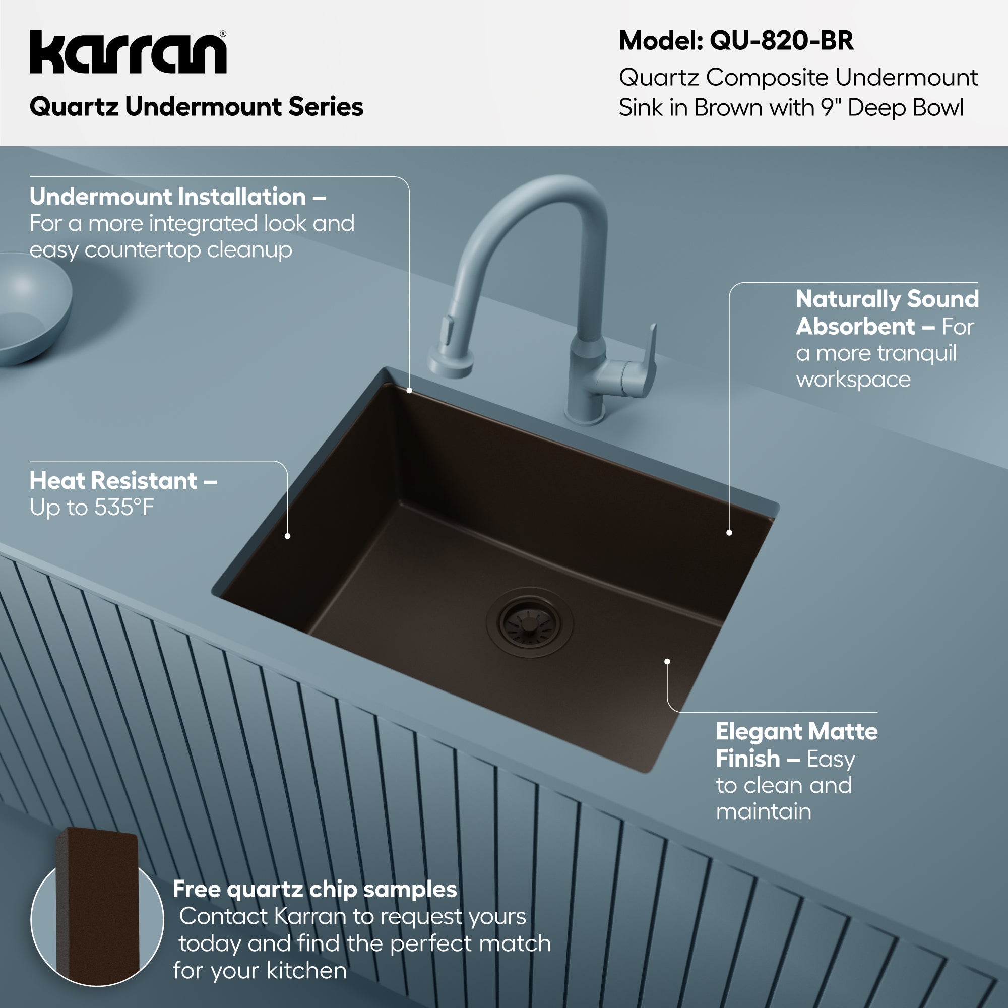 24-3/8" Undermount Single Bowl Quartz Composite Kitchen Sink In Brown