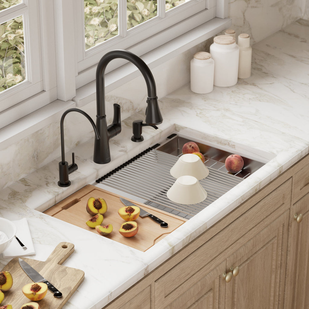 32" Undermount Large Single Bowl Quartz Composite Workstation Kitchen Sink In White