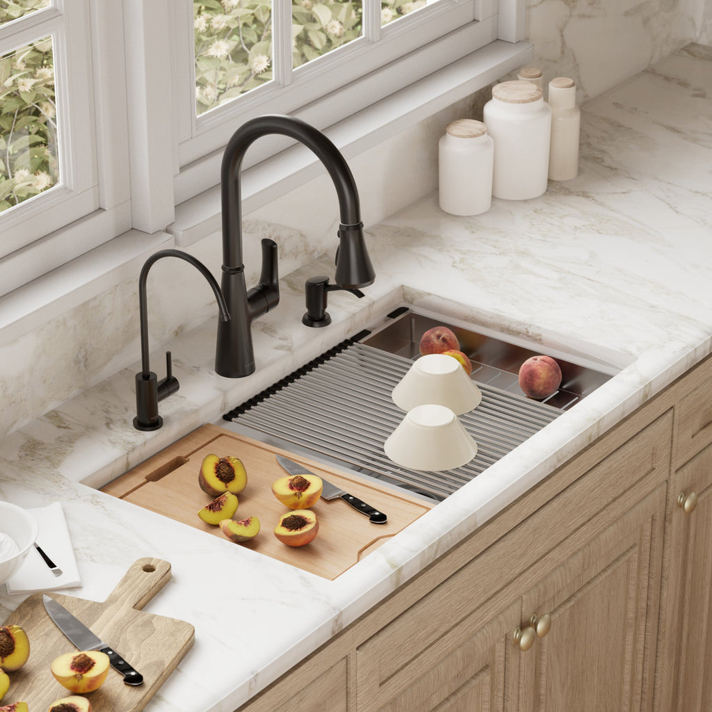 32-1/2" Undermount Double Equal Bowl Quartz Composite Workstation Kitchen Sink In White