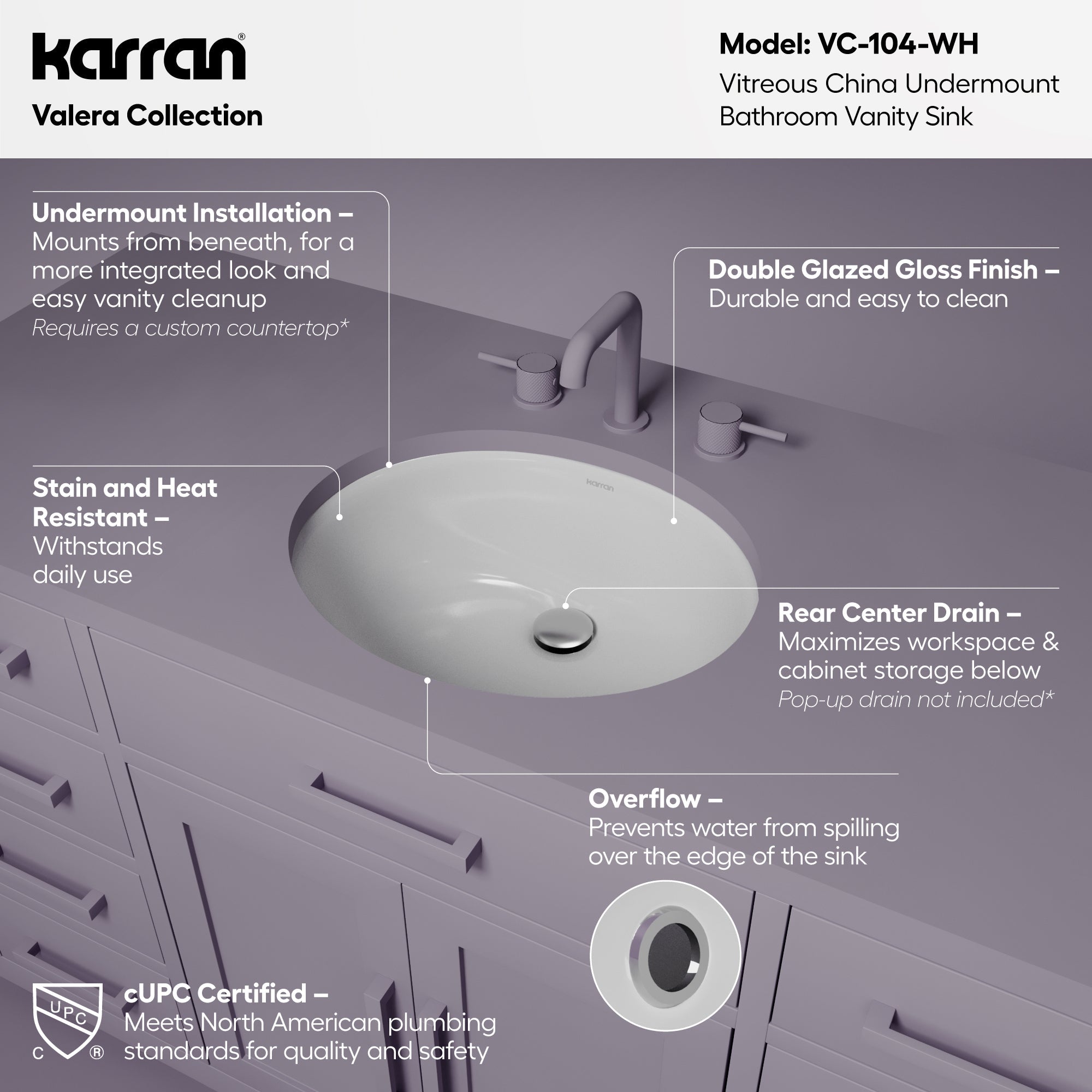 Valera 19" Oval Undermount Vitreous China Bathroom Sink In White