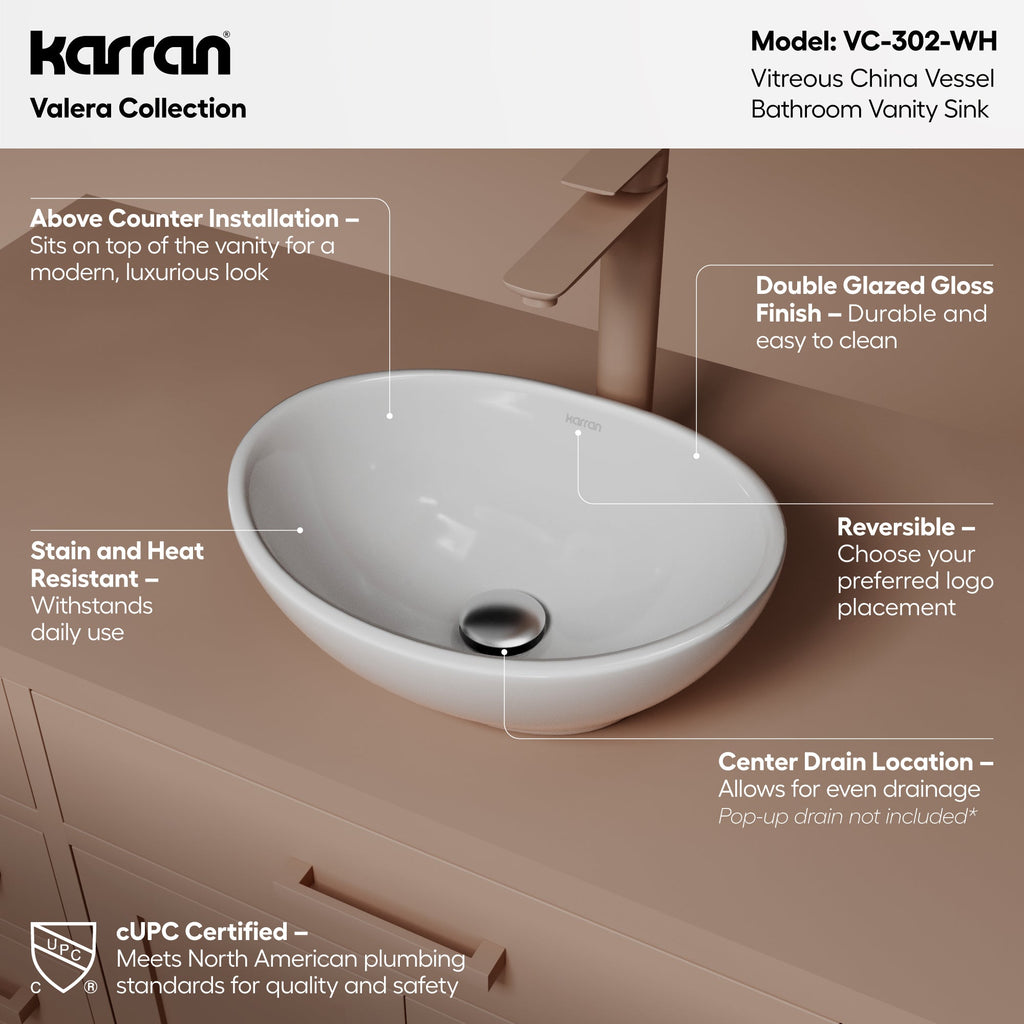 15" Vessel Vitreous China Bathroom Sink In White