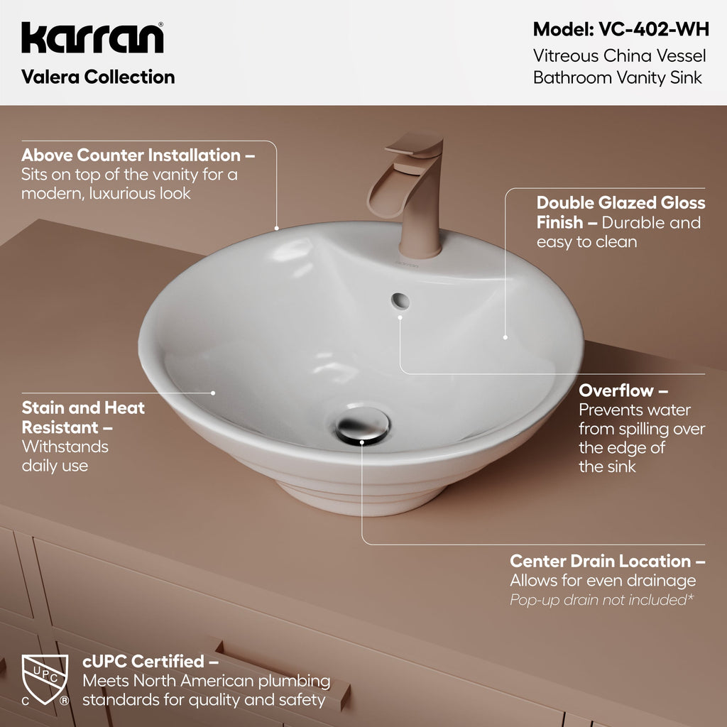 18" Vessel Vitreous China Bathroom Sink In White