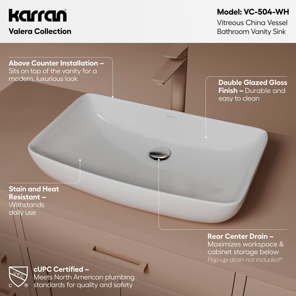 24" Vessel Vitreous China Bathroom Sink In White