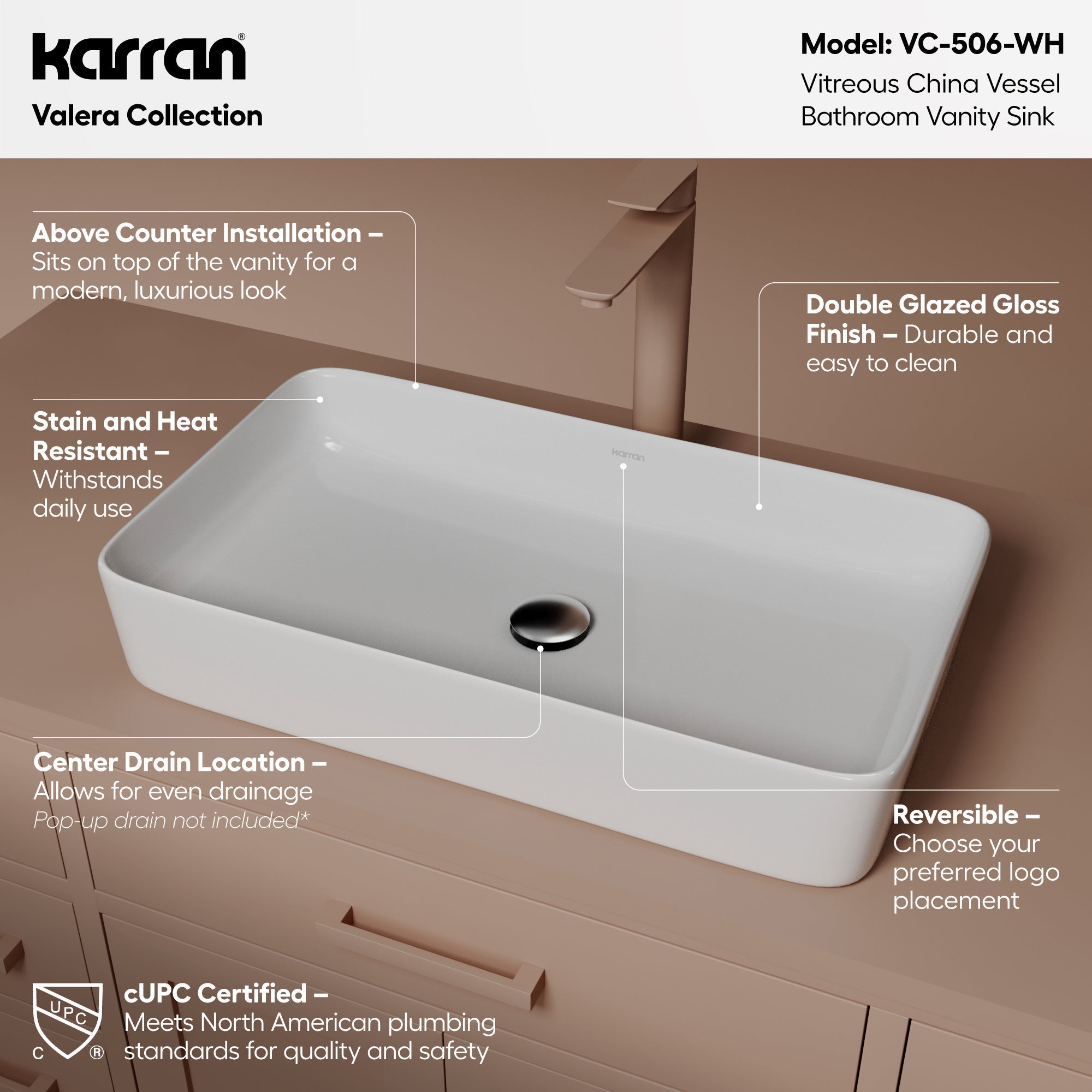 24" Vessel Vitreous China Bathroom Sink In White