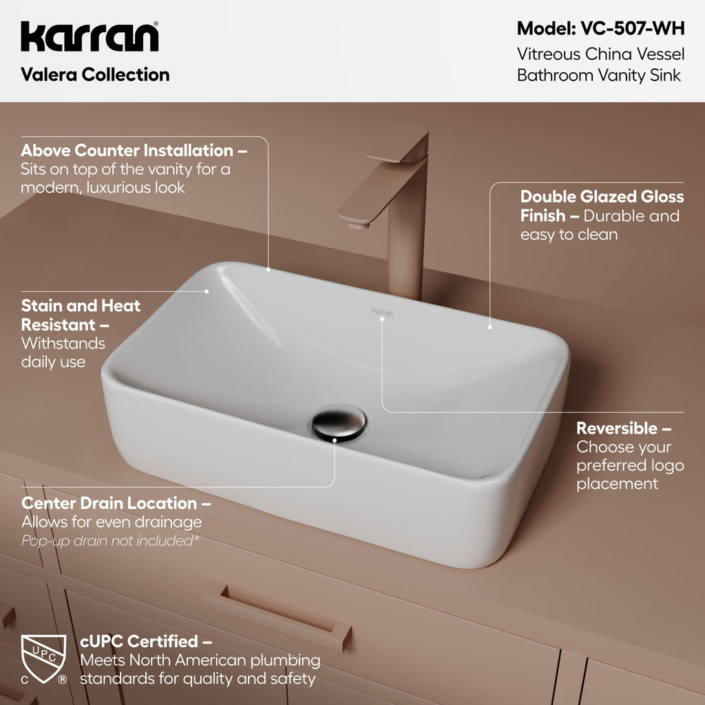 19" Vessel Vitreous China Bathroom Sink In White