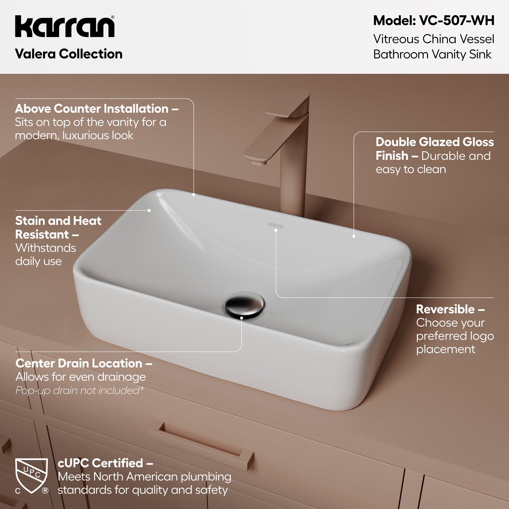19" Vessel Vitreous China Bathroom Sink In White
