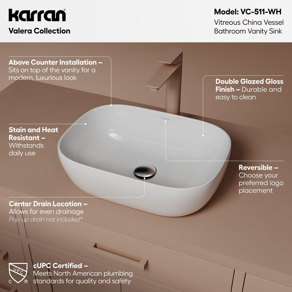 19" Vessel Vitreous China Bathroom Sink In White