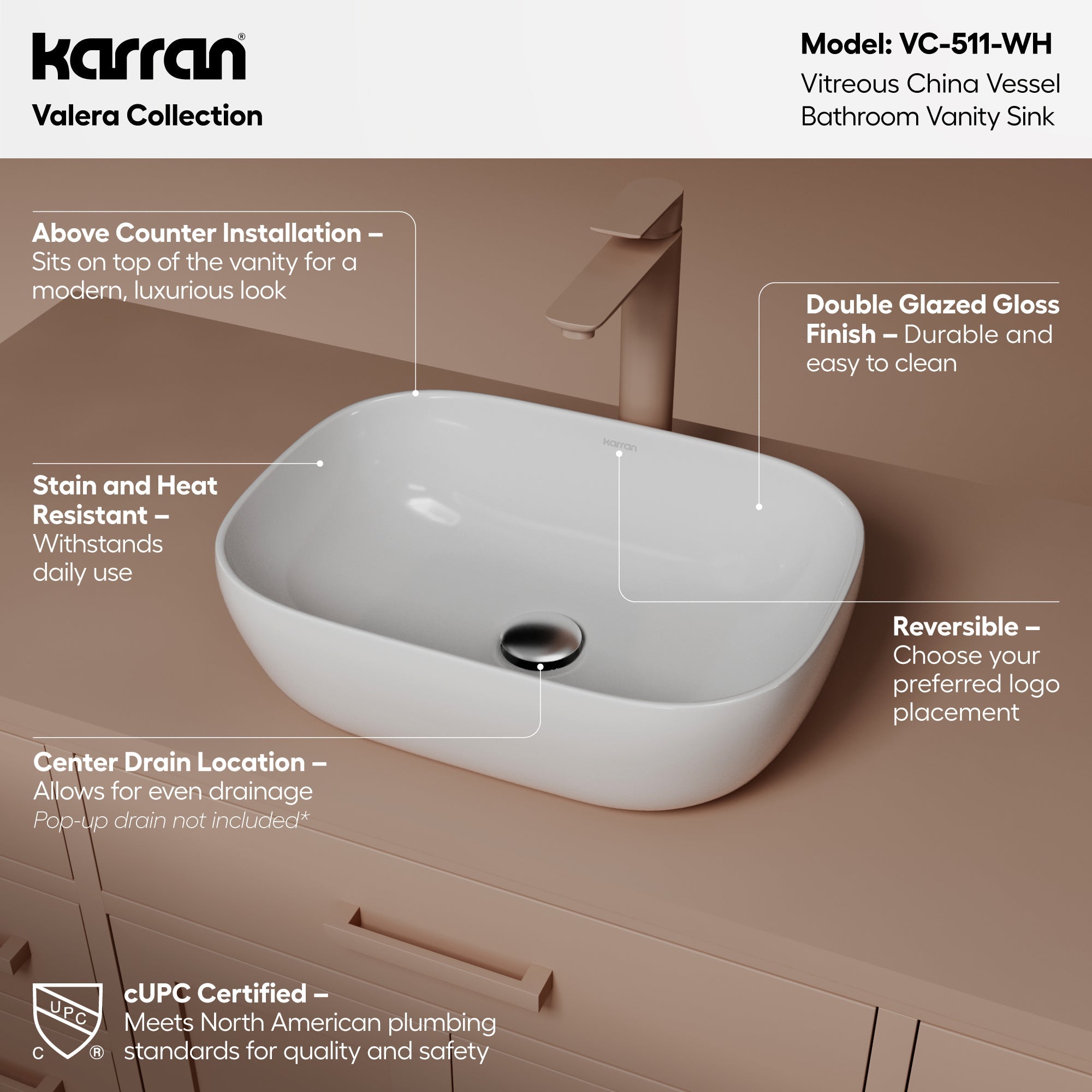 19" Vessel Vitreous China Bathroom Sink In White