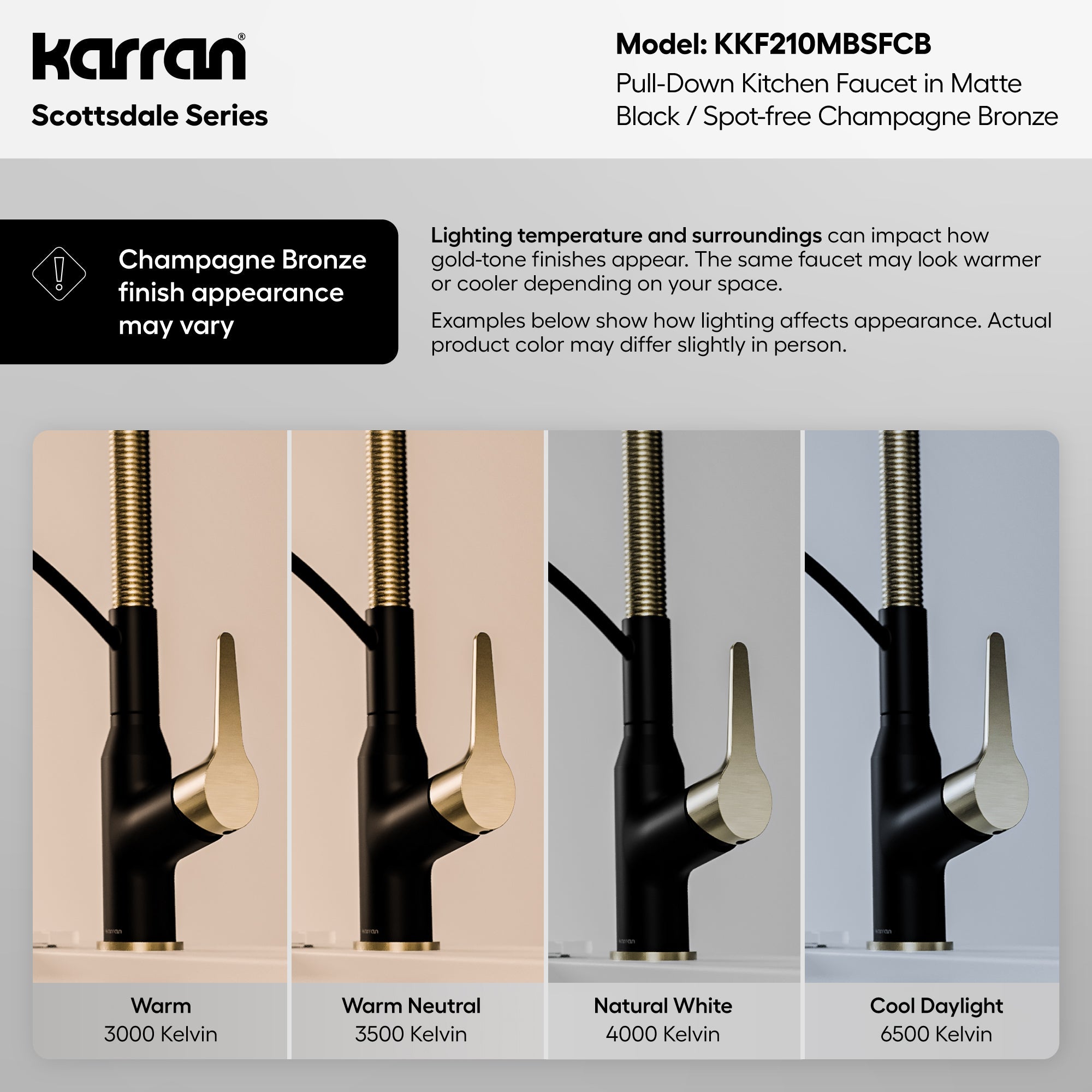 Scottsdale Single Handle Pull-Down Sprayer Commercial Style Kitchen Faucet In Matte Black / Spot-Free Champagne Bronze