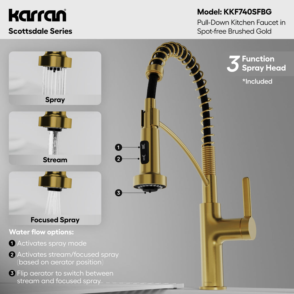 Scottsdale Single Handle Commercial Pull-Down Sprayer Kitchen Faucet In Spot-Free Brushed Gold