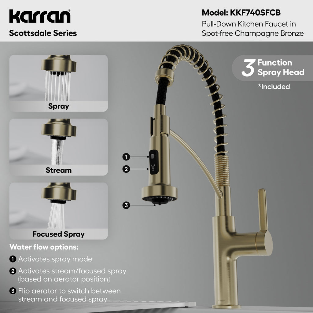 Scottsdale Single Handle Commercial Pull-Down Sprayer Kitchen Faucet In Spot-Free Champagne Bronze