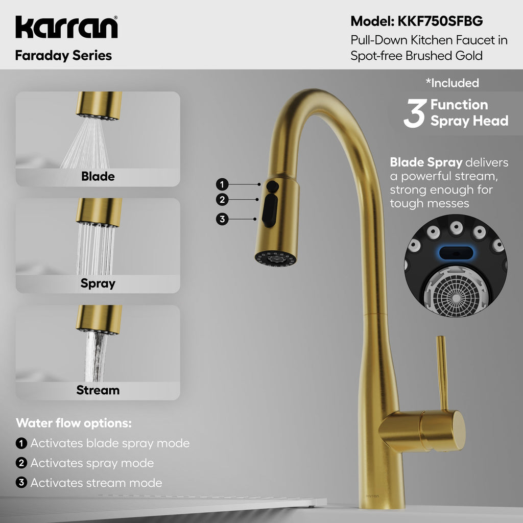 Faraday Pull-Down Sprayer Kitchen Faucet In Spot-Free Brushed Gold