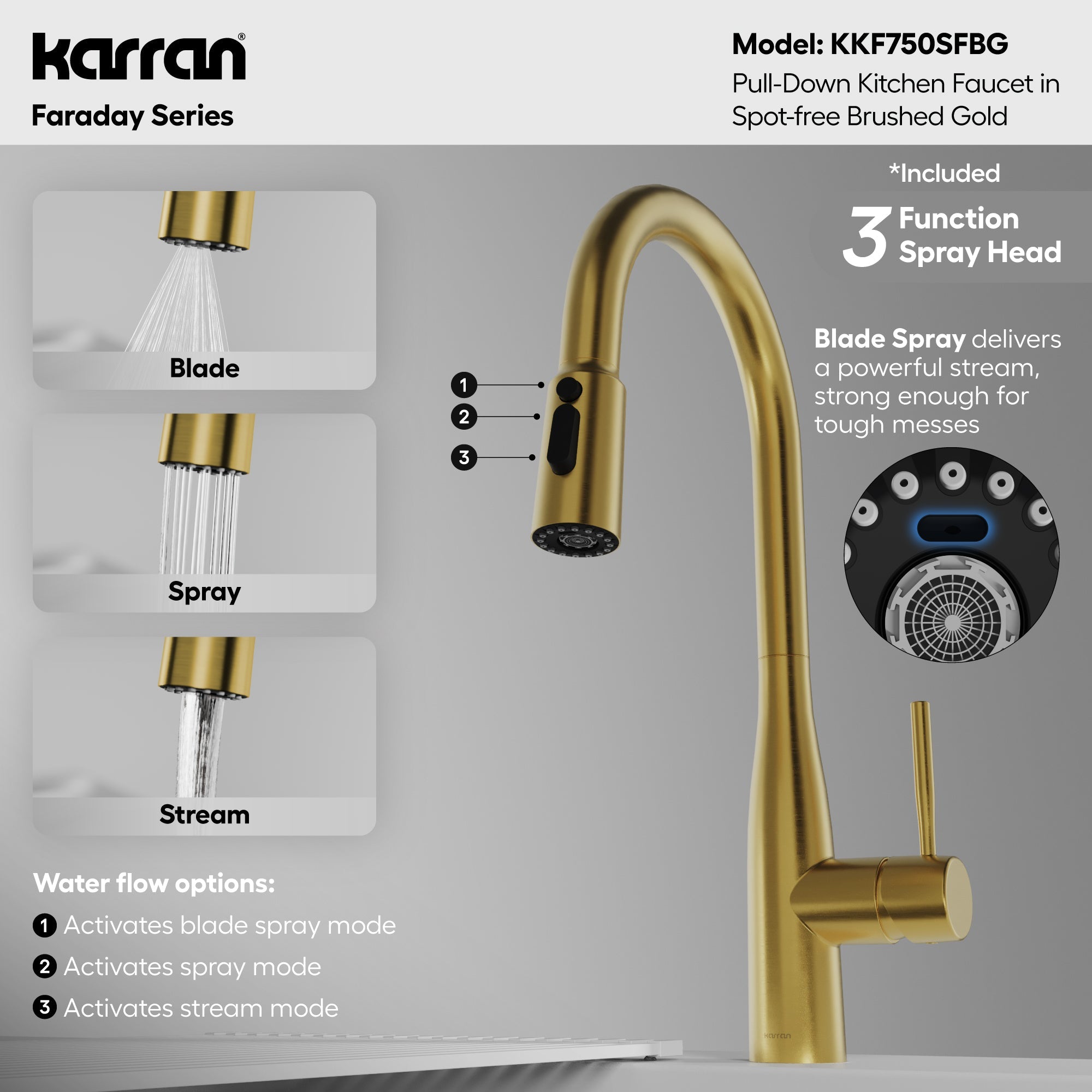 Faraday Pull-Down Sprayer Kitchen Faucet In Spot-Free Brushed Gold