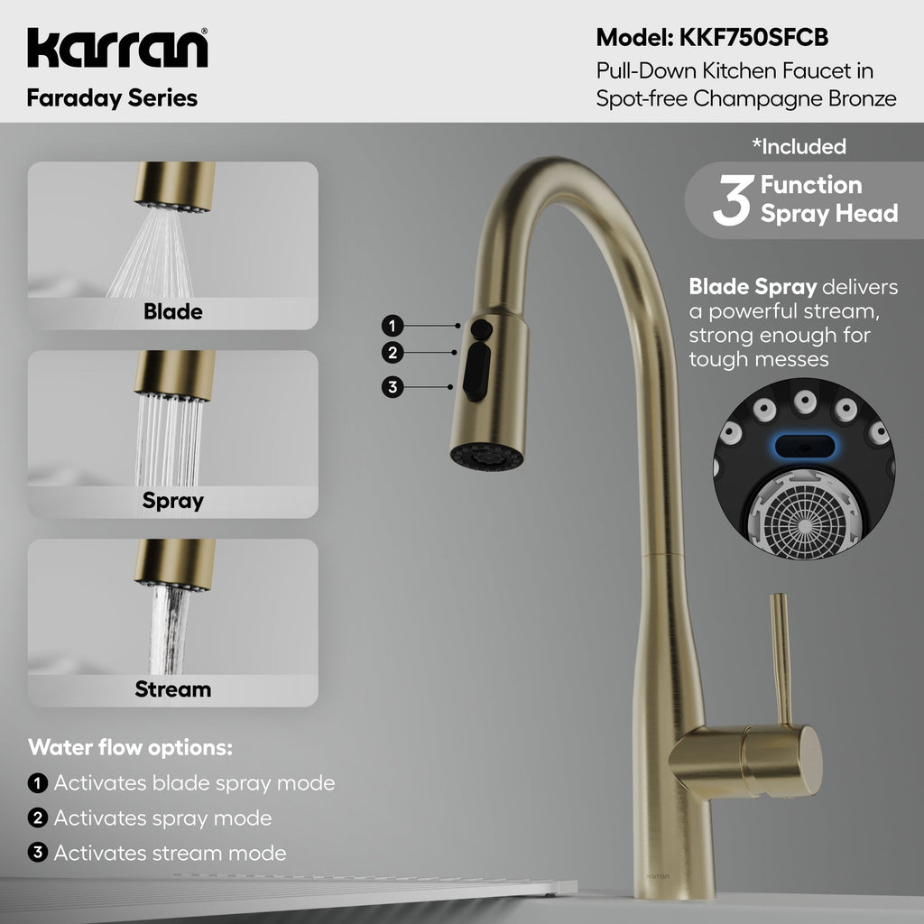 Faraday Pull-Down Sprayer Kitchen Faucet In Spot-Free Champagne Bronze