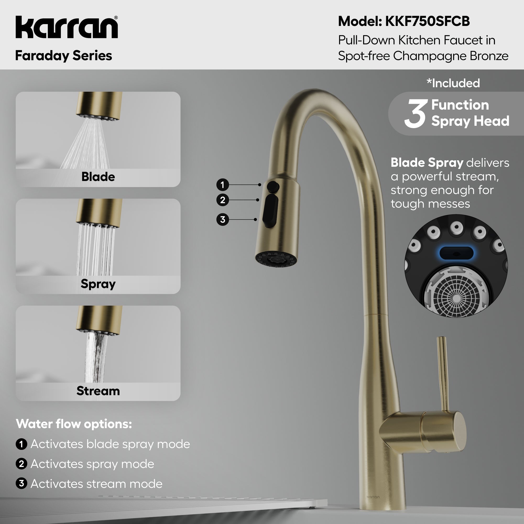 Faraday Pull-Down Sprayer Kitchen Faucet In Spot-Free Champagne Bronze