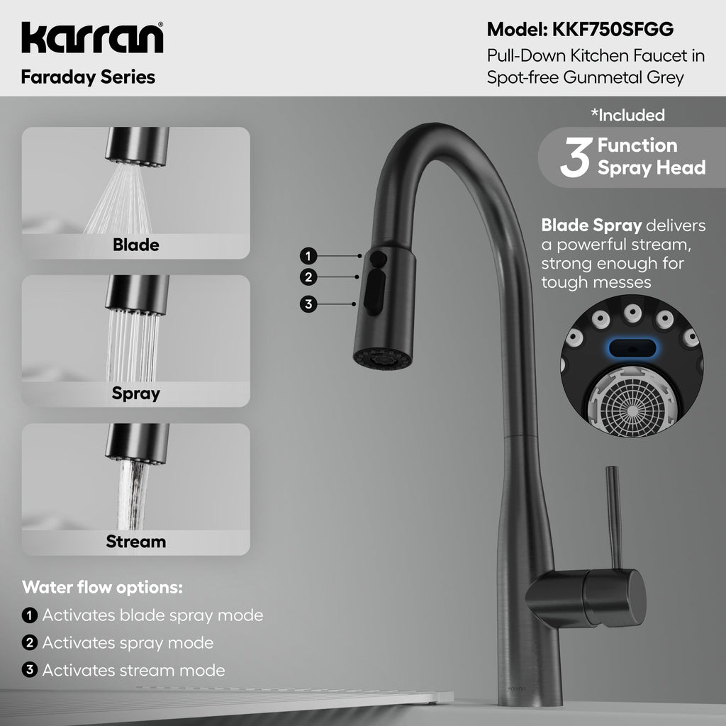Faraday Pull-Down Sprayer Kitchen Faucet In Spot-Free Gunmetal Grey