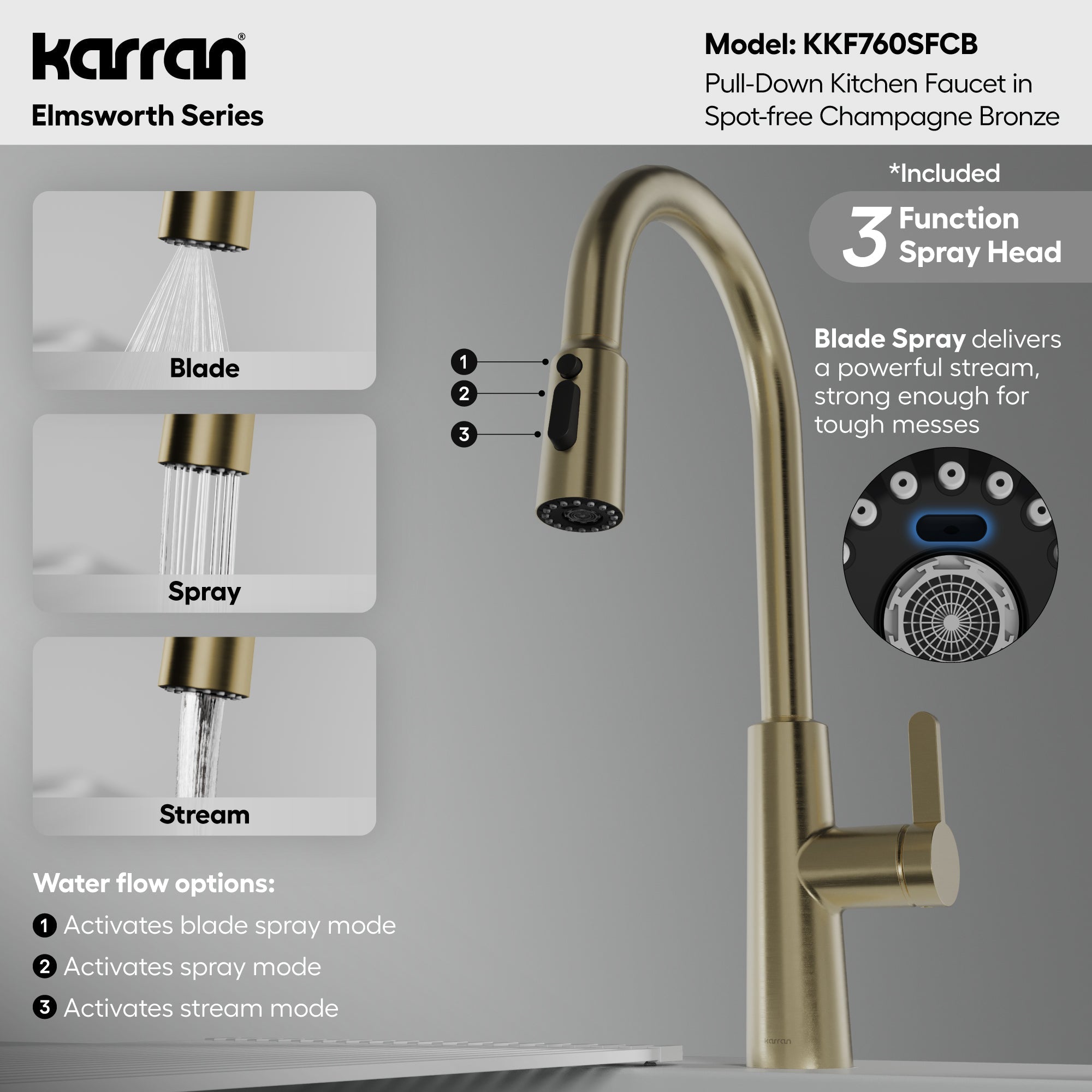 Elmsworth Pull-Down Sprayer Kitchen Faucet In Spot-Free Champagne Bronze